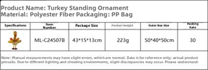 Standing turkey ornament details showing polyester fabric texture and 43cm height dimension