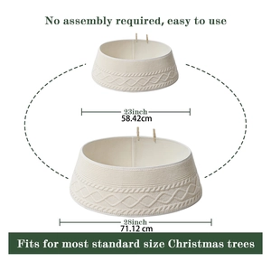 Detail view of knitted ivory Christmas tree collar with metal clips in two sizes
