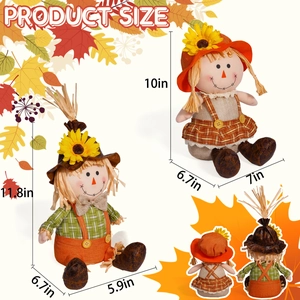 Fall scarecrow doll set with sunflowers for autumn harvest and Thanksgiving home decor