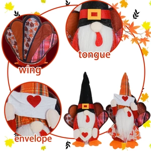 Thanksgiving turkey gnomes set with wings and heart envelope plush ornaments for fall decor