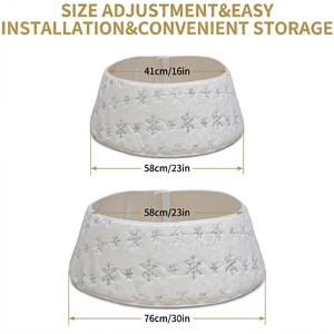 Adjustable white plush Christmas tree collar with silver sequin snowflake embroidery