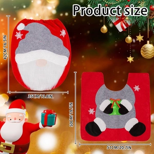 Christmas toilet seat cover and rug set with gnome design and product size dimensions