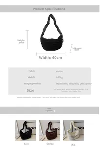 Detailed size parameters and color options for the lightweight quilted nylon hobo bag