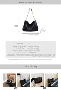 Quilted tote bag size comparison showing large and small dimensions with chain strap detail