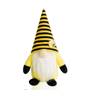 Bee Festival bumblebee gnome plush with white daisy and striped hat for home decor