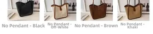 Quattro grandi borse tote in nero, beige, marrone e kaki con dettagli di cuciture a contrasto