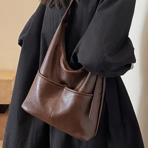 Borsa a Secchiello Vintage in Pelle PU da Donna Grande Capacità Hobo Borsa a Tracolla Con Pochette Coordinata Retrò