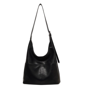 Borsa a secchiello hobo nera minimalista in ecopelle con tracolla regolabile per donna