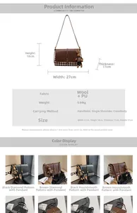 Detailed dimension guide for knit tote bag showing 27x18x11cm size and bunny pendant