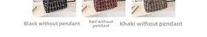 Detailed texture of tweed tote bags in black, red, and khaki with checkered patterns