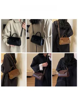 Showcase of vintage leather crossbody bags in black, brown, and dark coffee finishes