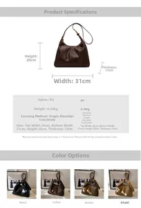 Detailed size specifications and color options for the Maillard retro tote crossbody bag