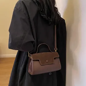 Vintage Women Spliced PU Leather Handbag Trendy Small Square Shoulder Crossbody Bag With Adjustable Strap For Daily Travel