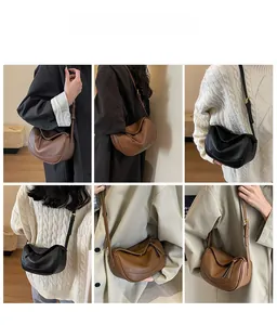Minimalist crossbody bag with pebbled texture shown in various outfits and styling angles