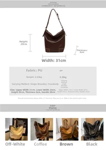 Guide détaillé des dimensions et coloris pour le grand sac seau hobo en cuir PU
