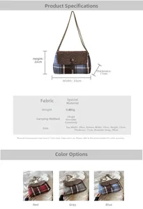Size chart showing large tote dimensions 33x22cm with chain strap details and materials