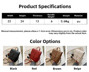Specifiche dettagliate su dimensioni e colori per lo zaino vintage in pelle PU