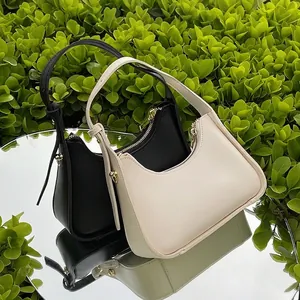 Minimalistische Damen Achseltasche PU Leder Französisch Halbmond Hobo Schultertasche Casual Einfarbige Handtasche Gold Reißverschluss