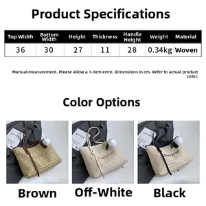 Size chart for woven tote bags with summer embroidery and dimensions in centimeters