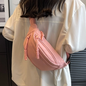 Women Casual Canvas Waist Bag Solid Color Street Style Chest Bag With Adjustable Strap Braided Zipper Pull Crossbody Bag