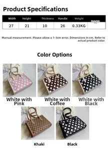 Size chart and color guide for large capacity PU tote bag with dimensions and details