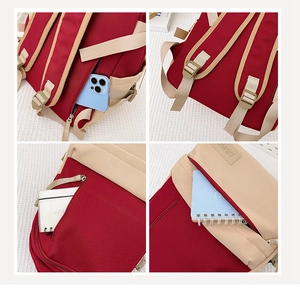 Détail du sac à dos bicolore montrant les poches zippées et bretelles réglables