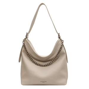 Borsa hobo bianco crema grana litchi con catena d'argento e grande capacità interna