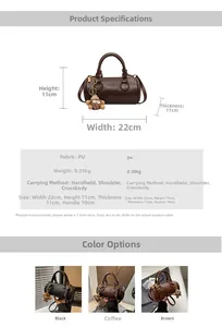 Detailed dimension guide for brown Boston barrel bag with size 22x11x11cm
