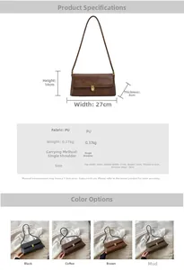 Dimensions détaillées et options de couleurs pour le sac sous le bras en similicuir
