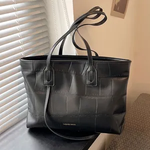 Women Large Capacity Crocodile Pattern PU Leather Tote Bag Vintage Commuter Shoulder Handbag For Office School Daily Carry
