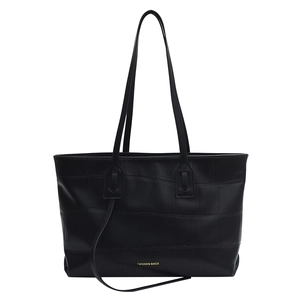 Matte black crocodile embossed large tote bag with top handles for daily commuting