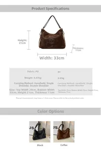 Detailed view of retro PU leather hobo bag with embossed M logo and size specifications