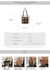 Detail view of plush tote bag with dimension guides and various color options