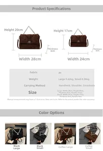 Tableau des tailles détaillé pour sac à main matelassé avec dimensions et options