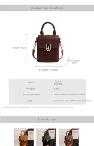 Size chart showing 13x16x6cm dimensions and features for the vintage matte handbag