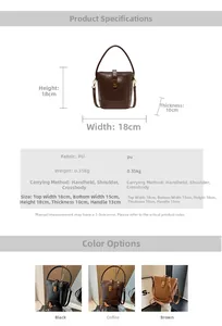 Tableau des tailles détaillé et dimensions du sac seau en cuir PU en plusieurs couleurs