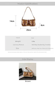 Größentabelle für braune Wolltasche mit den Maßen 29x14x8cm und Gewicht 0,34kg