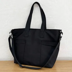 Large Capacity Nylon Tote Bag For Women Maillard Style Shoulder Crossbody Bag Wide Strap Commuter Travel Handbag