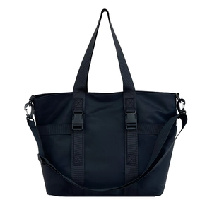 Large black matte nylon tote bag with adjustable wide straps for commuting and daily use