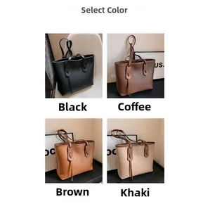 Collage of large tote bags in black, coffee, brown, and khaki with litchi grain texture
