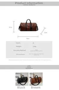 Detailed size chart and parameter specifications for the large PU leather travel bag