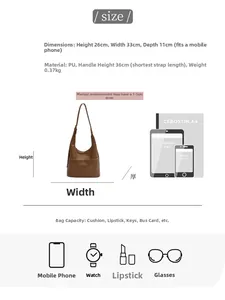 Tableau des tailles détaillé avec dimensions du grand sac seau rétro en similicuir