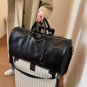 Large Capacity PU Leather Travel Duffel Bag With Detachable Shoulder Strap For Women Weekender Gym Overnight Handbag
