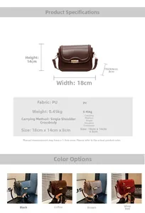 Detailed size specifications for women retro PU leather saddle bag with rotating metal buckle