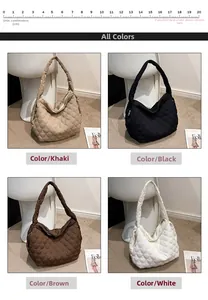Detailed comparison of four quilted canvas tote bags in khaki, black, coffee, and white