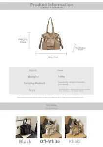Detailed sizing chart and specifications for the pleated canvas tote bag with dimensions
