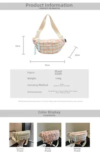 Detailed size guide and material specs for the tweed plaid crossbody chest bag
