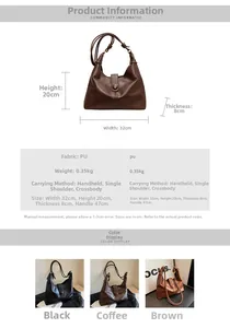 Detailed dimensions of the retro PU leather tote bag with three color options
