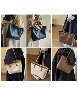 Vues détaillées de sacs fourre-tout en cuir noir, marron et crème pour le quotidien