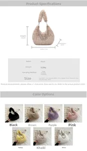 Spécifications de taille et options de couleur pour le sac hobo en peluche avec chaîne